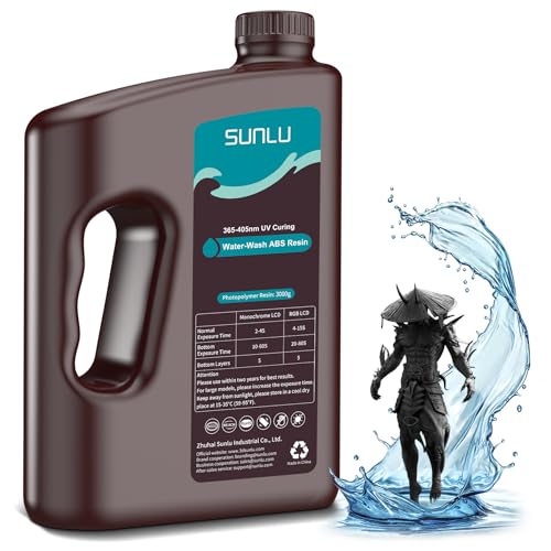 Image of SUNLU 3000g Water-Wash ABS Resin, Combines Features of ABSLIKE Resin & Water Washable Resin, Non Brittle, High Precision, Low Shrinkage, Fast Curing 3D Resin for LCD DLP SLA 3D Printers, 3KG Black