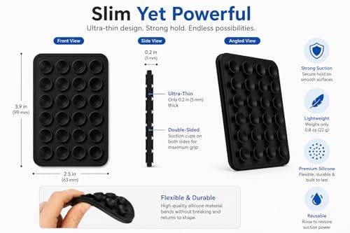 Image of GooseBox Suction Cup Phone Case Mount, Double-Sided Suction Anti-Slip Silicon Sticky Phone Stand Hands-Free Strong Grip Holder for Selfies and Videos (Black, Pack of 1)