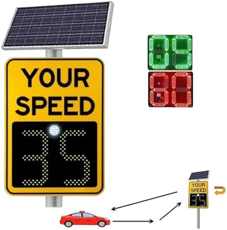 Radar Speed Display Sign, Flashing Speed Limit Indicator, Solar Powered LED Radar Feedback Sign, LED Digital Solar Speed Detector, Aluminum Road Warning Board 60x90cm