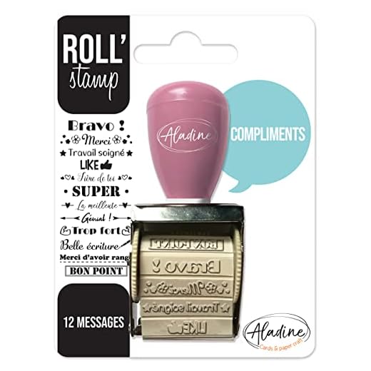 Aladine - Roll' Stamp Komplimente - 12 Nachrichten zum Stempeln überall - Ideal für Bullet Journal, Scrapbooking 2159 schwarz