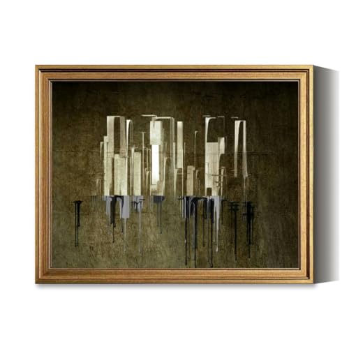 Vintage Framed Wall Art Abstract City 1950's Style Canvas Paintings