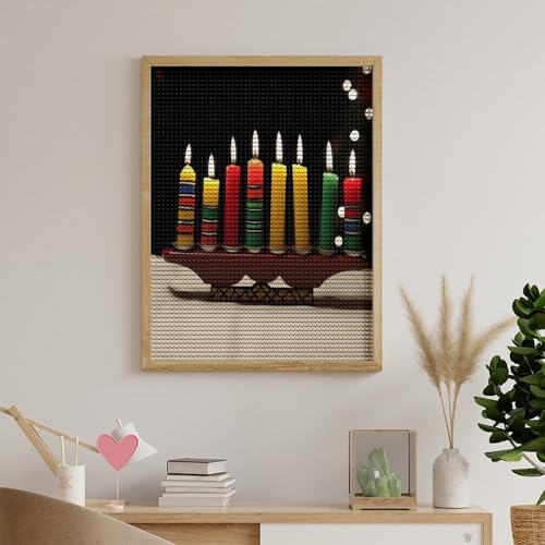 Pintura de puntos de diamante Kwanzaa VstaDank, manualidad navideña premium con diseño de velas 5