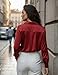 Womens Tops 2025 Fall Collared V Neck Long Sleeve Work Blouse Satin Professional Tops Red M