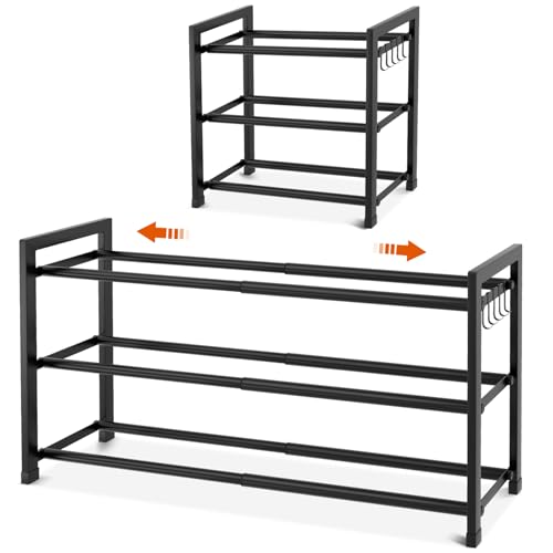 Expandable 3-Tier Metal Shoe Rack, 12 Pairs, Black