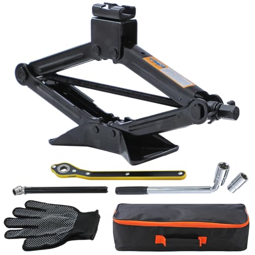 KATSU Tools Kit de cric à ciseaux de voiture de 2 tonnes avec clé à molette, kit de changement de pneu portable dans sac de rangement, idéal pour la...