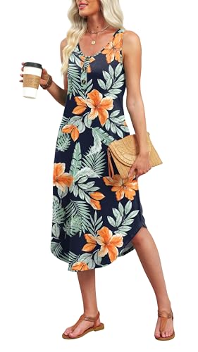 Image of WIHOLL Summer Dresses for Women 2026 Button Front Sleeveless Casual Midi Dress Beach Vacation Sundresses with Pockets