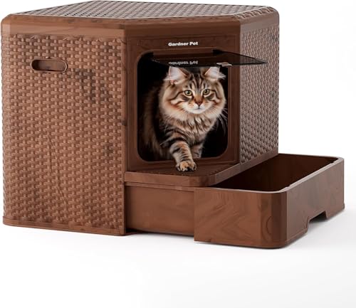 Gardner Pet Katzentoilette, Katzenklo Groß, ausziehbares Tablett, Moderne Rattangeflecht-Optik, mit Aktivkohlefilterfunktion, 50 x 50 x 50 cm