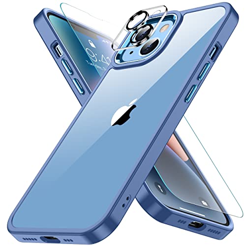 iPhone14 ケース ブルー カメラレンズ保護付き 耐衝撃 黄ばみ防止 アイフォン14ケース 米軍MIL規格 耐久性 SGS認証 アイホン14 スマホケース ワイヤレス充電対応 あいふぉん14 カバー 6.1インチ