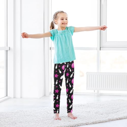 Bowling Fun Bright Pattern Girls Leggings Size 7-8 Pink Stars and Balls Soft Comfortable Girls Running Pants Elastic Printed Yoga Pants for Kids Dance Workout Sports4