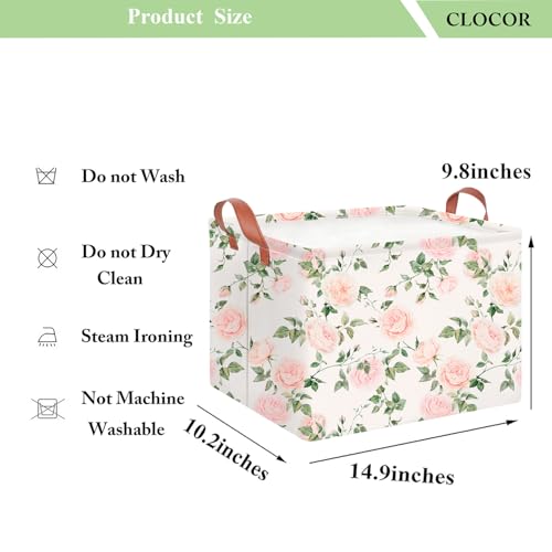 Image of CLOCOR Rectangular Storage Basket Empty,Gift Basket,Waterproof Storage Bin with Handles,Room Decor(Watercolor Rose)