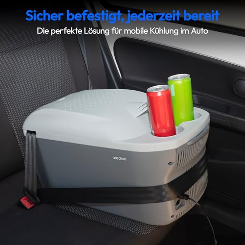 MEDION Kühlbox 2in1 Kühlen und Wärmen (16 Liter, mobile elektrische Auto Kühlbox, Thermo-elektrisch, Mini Kühlschrank, 2in1 Anschluss 230V & 12V, Tragegurt, für Urlaub, Camping und Reisen, MD13100)