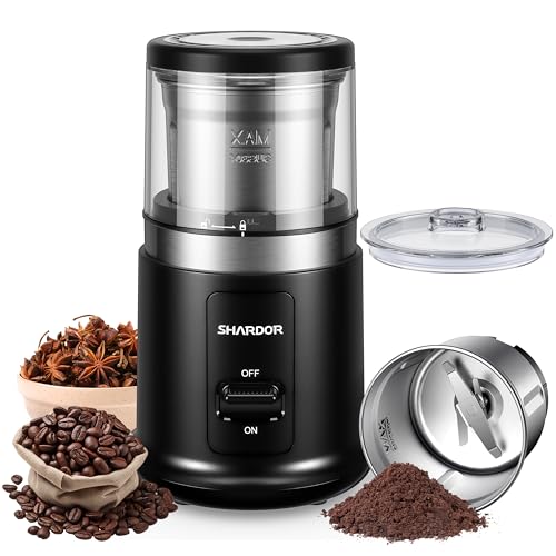 SHARDOR Kaffeemühle Elektrisch mit abnehmbarer Edelstahlschüssel, 75g Füllmenge Gewürzmühle, Coffee Grinder Für Kaffeebohnen, GewüRzen, Getreide, NüSsen Verwendet Werden
