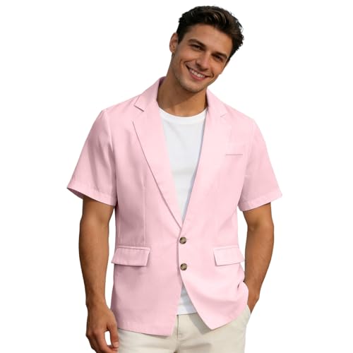 Veste en lin homme à manches courtes et col rabattable coupe régulière