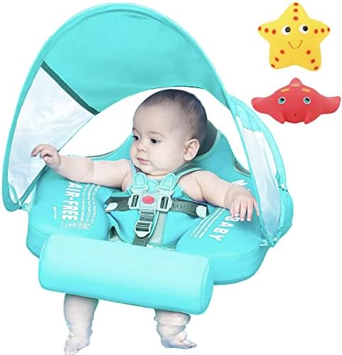 Mambobaby Non Inflatable Newest Size Improved Add Tail Avoid Flip Over Baby Pool Float with Canopy Infant Solid Swimming Float Swim Trainer
