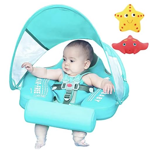 Newest Size Improved Add Tail Avoid Flip Over Mambobaby Solid Swimming Float Non Inflatable Swim Trainer Baby Pool Float with Canopy (GreenC)