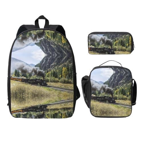 Sac à dos locomotive à vapeur 3 pièces avec trousse école intermédiaire
