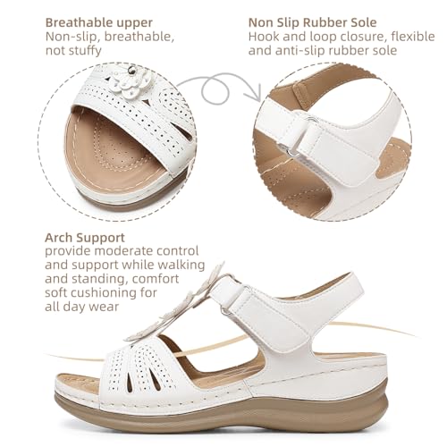 Image of SHIBEVER Dressy Wedge Women Sandals: Comfortable Arch Support Summer Sandal | Dress Orthopedic Ankle Back Strap Casual Open Toe Womens Sandals - All-Day Comfort Walking Memory Foam Flat Sandal Shoes