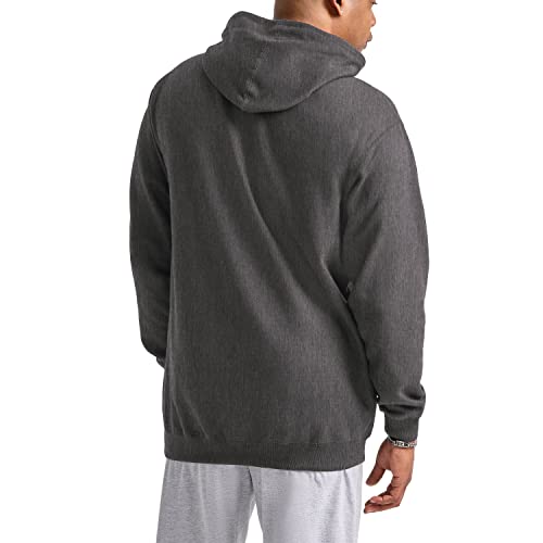 Champion Powerblend Fleece Hoodie, Hooded Sweatshirt For Men, (Reg. Or Big & Tall), Granite Heather Script, Medium #TOP4