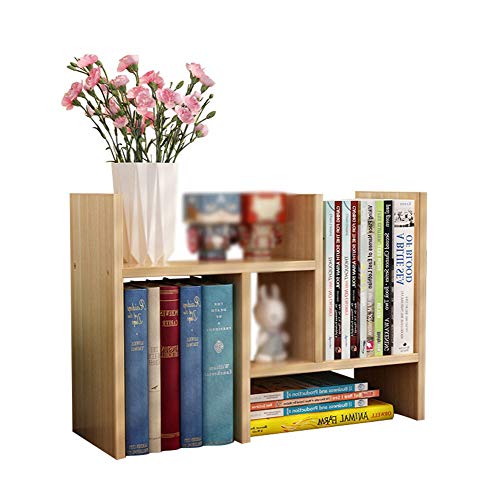 N / A Office Desktop Bookshelf Adjustable Wood Display Shelf Organizer Storage Rack Countertop Bookcase Supplies Desk Accessories Expandable - Free Style True Natural Stand Assembled Rack