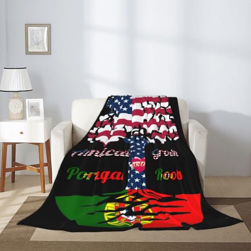 American Grown with Portugal Roots Super Soft Flannel Throw Blanket Fleece Blanket for Couch Bed Lightweight Warm Fuzzy Cozy Blankets and Throws Queen Size 50