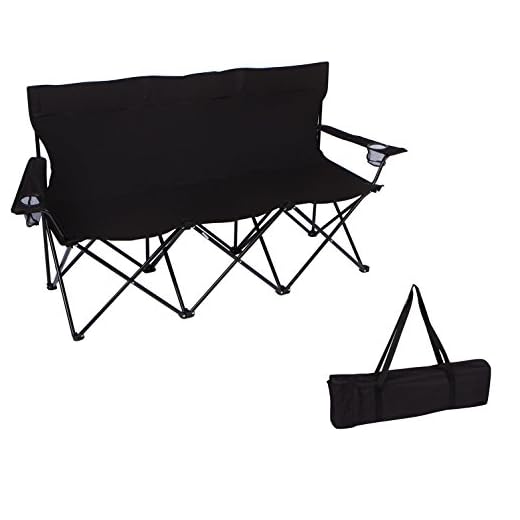 65" Triple Style Tri Camp Chair with Steel Frame and Carry Bag by Trademark Innovations (Black)