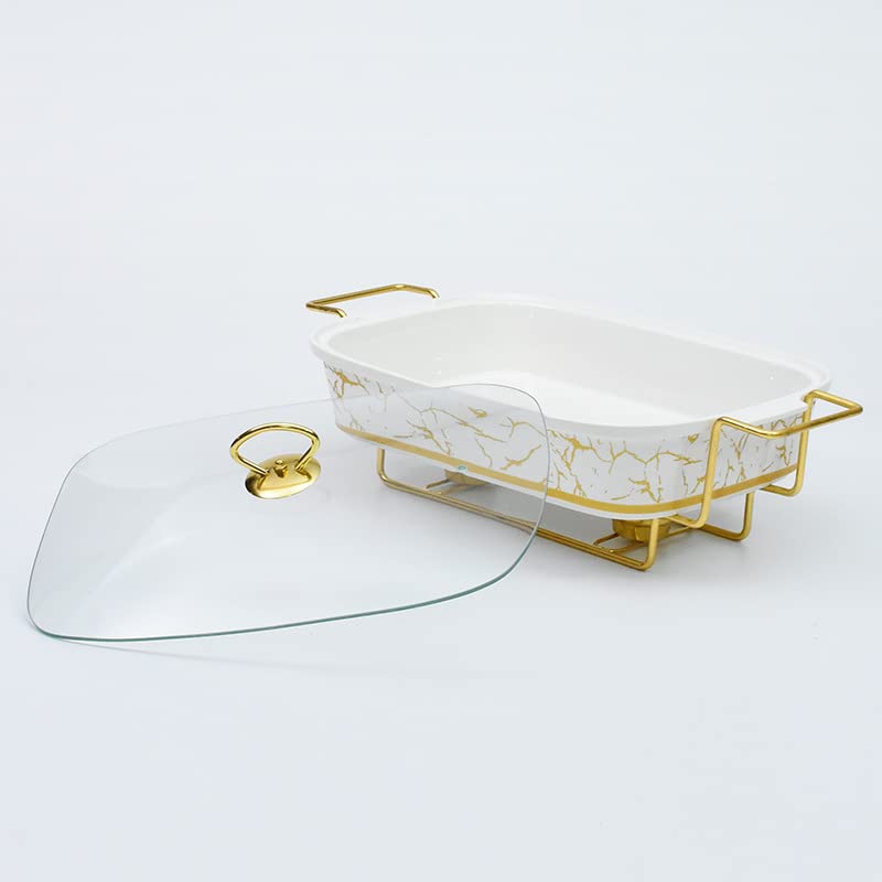 Juego de 3 calentadores de comida para buffet, equipo comercial para hoteles y restaurantes, ideal para bodas y fiestas. Plato de cerámica dorado de lujo (1,2 L/2,0 L/3,5 L - Tamaño grande mejorado).