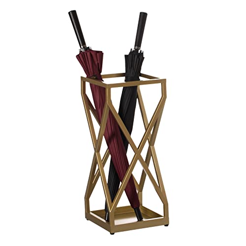 Vintiquewise Decorative Gold Square X Design Umbrella Holder Stand for Indoor and Outdoor