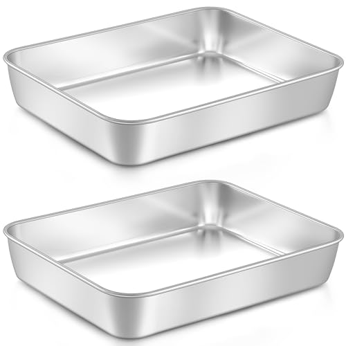 LIANYU Baking Pan Set of 2, 12⅓ x 9¾ x 2 Inch Cake Lasagna Brownies Casseroles Pan, Rectangle Stainless Steel Bakeware Set for Baking Roasting Toaster Oven, Dishwasher Safe