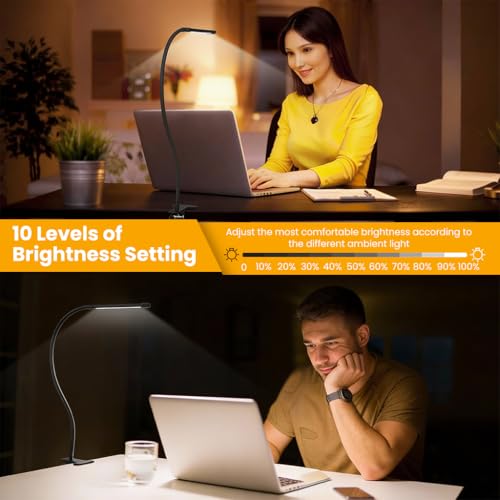Image of ELEPHANTBOAT Table Lamp for Study Room, 3-Color Dimmable LED USB Table Lamp for Study Desk, Flexible Clamp-On Desk Reading, Study, Work Light for Home Office