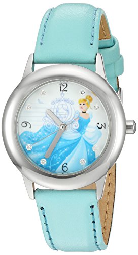 Disney Girl's 'Cinderella' Quartz Stainless Steel and Leather Watch, Color:Blue (Model: W002937)