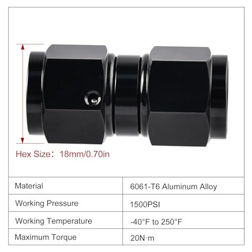 EVIL ENERGY 6AN Female to 6AN Female Straight Swivel Coupler Union Fitting Adapter Aluminum Black 2PCS - Image 3