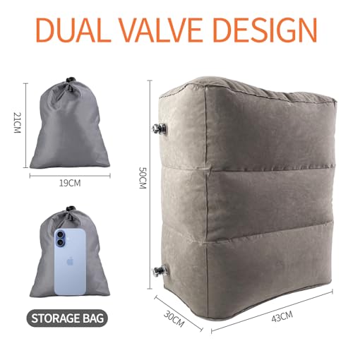 VELLUSTRA Viajes Inflable Reposapiés, Almohada de Viaje Inflable, Descanso para Las Piernas CojíN, Altura Ajustable para Aviones, para Automóviles, Trenes, Oficinas, Dormir en Vuelos - imagen 2