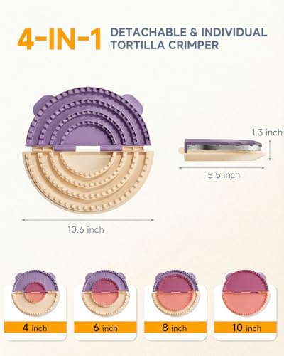 Image of 4-in-1 Tortilla Sealer - Multi-Size Tortilla Crimper for 4 inch, 6 inch, 8 inch, 10 inch Wraps, Quesadilla Crimper with Detachable Shark Tooth Design, Stainless Steel Edge, Suitable for Making Sealed Taco, Dumpling