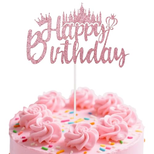 Fukaisu Décoration de Gâteau d'Anniversaire Princesse, Couronne à Paillettes Roses Décoration de Gâteau d'Anniversaire pour Femmes Filles Baby Shower et...