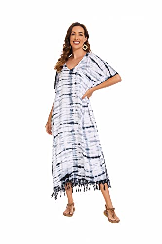 Image of Beautybatik Women Hippie Tie Dye Caftan Kaftan Loungewear Maxi Plus Size Long Dress XL to 4X