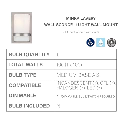 Minka Lavery 5173-84 Harbour Point Vanity Bath Light, 3-Light, 300 Total Watts, 19-in H x 7.25-in W, Brushed Nickel