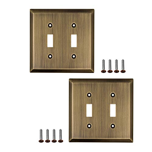 Sleeklighting | Wall Plates Decorative Classic Antique Brass | Electric Outlet And Switch Covers| Style: 2 Gang Toggle (2 Pack) #TOP7