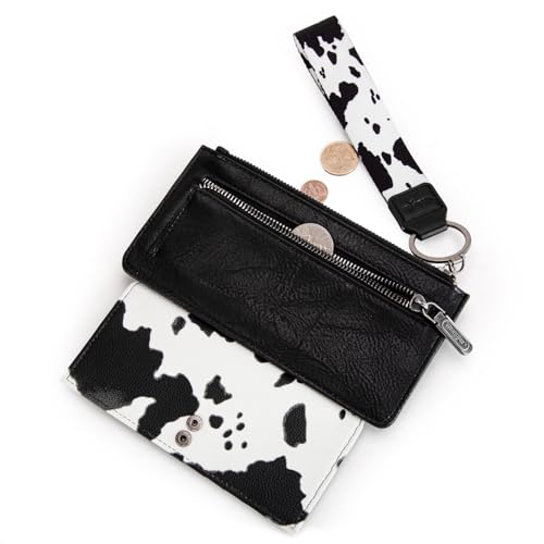 Image of Montana West X Wrangler Cow Print Wallet for Women Ladies Female Card Cases & Money Organizers Wristlet with Wallet Large Clutch with Coin Purse Smooth Zipper and Rfid Lining