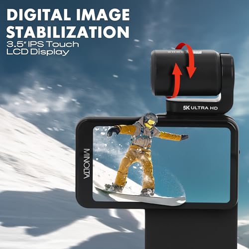 Minolta Pocket Camcorder – 5K Ultra HD Video, 4K at 60fps, 20MP Photos, Night Vision, Motorized 180° Tilting Lens, 3.5” Touchscreen, Wi-Fi, App Control, Infrared Sensor, Compact, Gimbal-Style by Minolta - Image 2