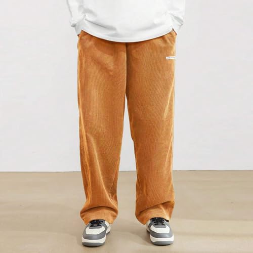 Corduroy Pants Men Big and Tall Fashion Elastic Waist Wide Leg Drawstring Classic Vintage Pants with Pockets2