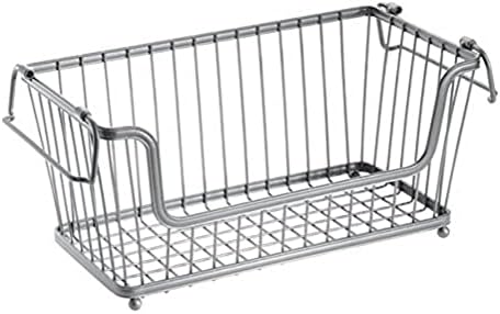 InterDesign York Lyra Storage Baskets, Compact Under Shelf Basket for Cans, Spices and More, Sturdy Metal, Silver