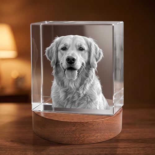 LOVE FANG 3D Crystal Photo, Mothers Day Gifts for Women Men Wife Husband Mom Father, Personalized Gifts with 3D Laser Etched, Engraved Inside the Crystal Using Your Photo Customized Memorial- Square