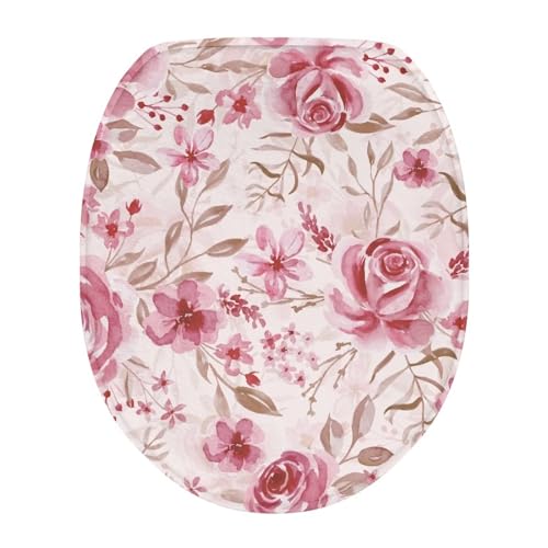 Bivxisrvo Pink Rose Toilet Tank Lid Cover Polyester Fabric Toilet Cover Elastic Edges Seat Covers Soft and Breathable Toilet Lid Covers for Bathroom Fits Most Toilet Lids