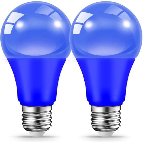 JAHEKS Blue Light Bulbs for Outdoor Porch, 9W(60W Equivalent) E26 Base LED Colored Bulb for Christmas, Halloween,Wedding,Party,Bar,Holiday Lighting,Home Decor, 2-Pack