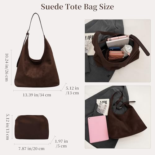 Image of Suede Bags for Women Suede Hobo Bag Retro Suede Tote Bag Slouchy Suede Shoulder Bag Crossbody Handbags Suede Purse