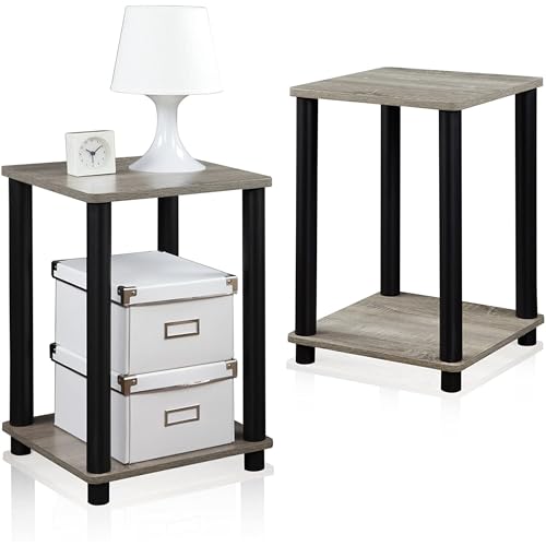 Image of Furinno Turn-N-Tube Night Stand Set of 2, 2-Tier Nightstand, French Oak | Stackable, Open Shelf, Toolless Bedside Table, Side Table, End Table for Living Room, Bedroom