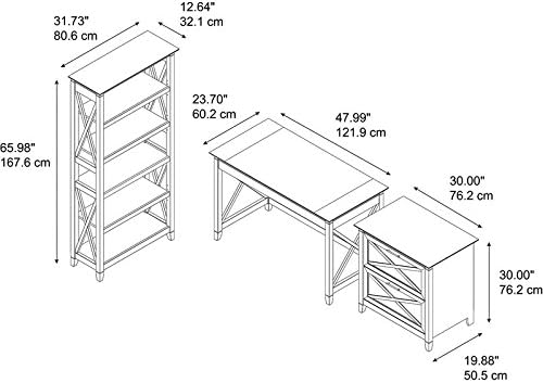 Miniatura 8 de Bush Furniture Key West - Escritorio de 48 W con archivador lateral de 2 cajones y estantería de 5 estantes en Bing Cherry