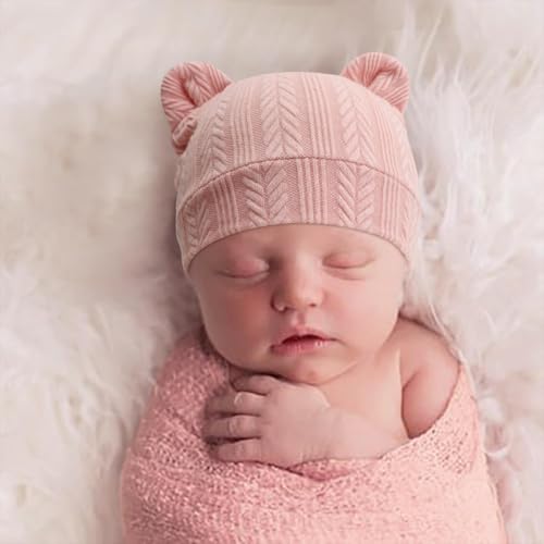 Image of BQUBO Newborn Baby Hats Bear Ears and Mittens Sets Preemie Caps Baby Boy Girl Infant Hospital Beanie for 0-3 Months