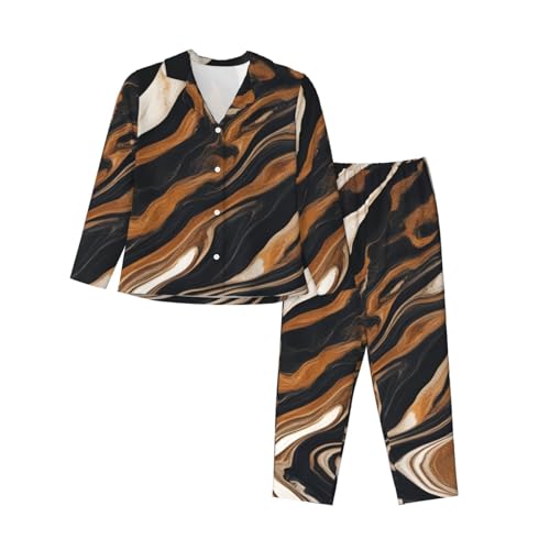 Pyjama imprimé marbre abstrait pour femmes : ensemble de nuit 2 pièces décontracté