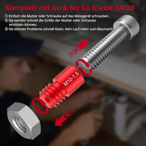 XUNTOP Gewindeprüfer Bolzengewindeprüfer Bolzengewindegrößenprüfer 44 Stück Gewindelehren 23 Stück imperial, 21 Stück metrisch Für Werkstätten und Autoreparaturen